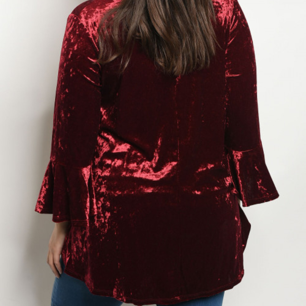 TOP PLUS SIZE BURGUNDY VELVET TOP - Picture 2 of 3